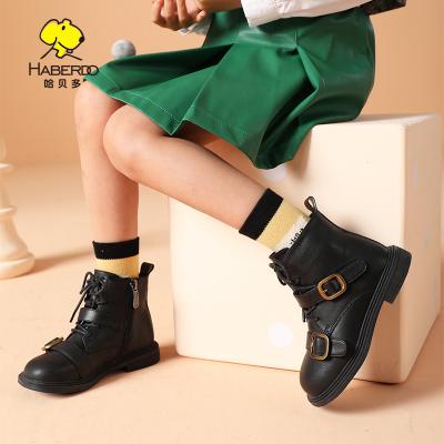 China Kids Waterproof Boots Wholesale Leather Ankle Short Buckle Lace Up Patchwork Boys Boots for sale