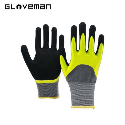 China Anti-smash GLOVEMAN EN388 NBR Printed Logo Polyester Nylon Knitted Nitrile Coated Safety Work Hand Protective Gloves For Garden Household for sale