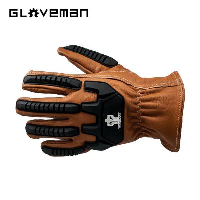 China GLOVEMAN Anti-smash PRI Mechanic Safety Assemble Tool Touch Screen Construction Goatskin Leather Industrial Work Hand Gloves for sale