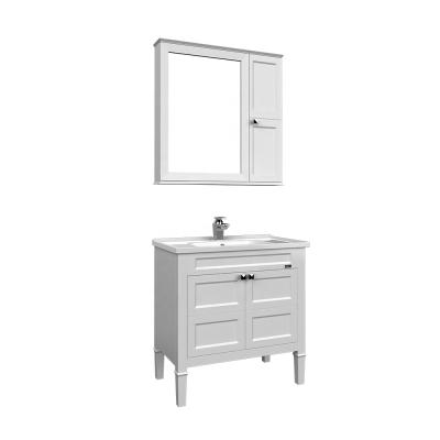 China Modern American Style Hardware New Style Ready Made Matte White Bathroom Vanity Sink Floor Standing Bathroom Cabinet for sale