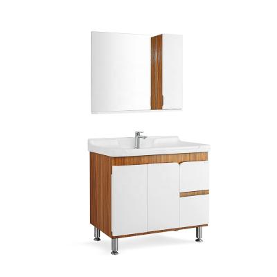 China Modern European Cheap Waterproof White Bathroom Vanity Mirror Sink Simple Ceramic Bathroom Cabinet Set for sale