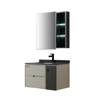 China LED light on luxury modern bathroom vanity cabinets mirror furniture PVC LED intelligent desity high partition light for sale