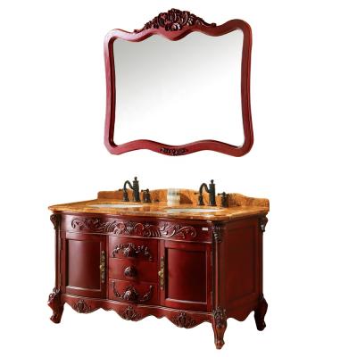 China Traditional American Style Luxury Antique Wooden Bathroom Floor Cabinet Solid Wood Vanity With Double Sinks for sale