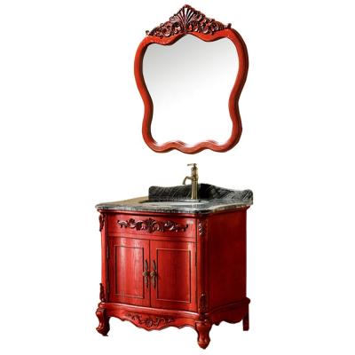 China Traditional Luxury French Style Antique Bathroom Vanity Cabinet Designs Wooden Bathroom Vanity with Marble Top in Solid Surface for sale