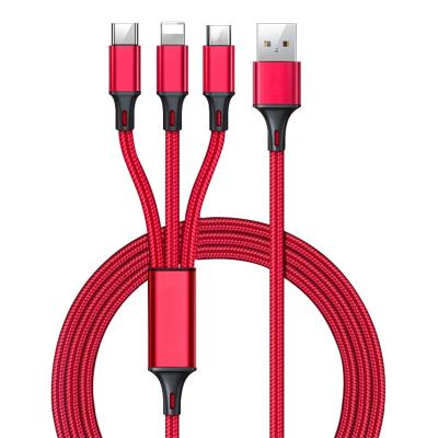 China Promotions Gifts Bulk Nylon Material Multifunctional Data Line 3 in 1 USB Charging Cable for sale