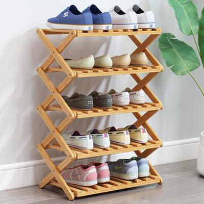 China Expandable Multifunctional Foldable Shoe Rack Cabinet Shoe Furniture Bamboo Wooden Bamboo Shoe Display Rack for sale