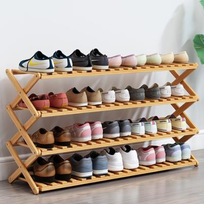 China Expandable Living Room Tiered Wooden Shoes Rack Modern Shoe Shelf Storage Foldable Shoe Cabinet for sale