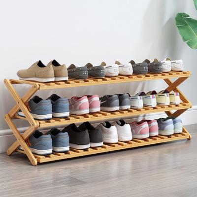 China Expandable Home Storage Shoe Furniture Foldable Shoe Cabinet Racks Wooden 3-6 Tier Shoe Shelf for sale