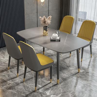 China Customized Luxury Rectangular Stainless Steel Marble Dining Table Set Dining Room Furniture Modern Dining Table Chair for sale