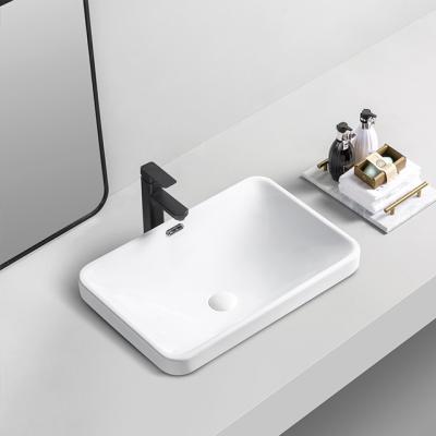 China singki Easy Clean Wholesale Cabinet Cabinet Ceramic Basin Sink Rectangular Bathroom Semi Recessed Basin for sale