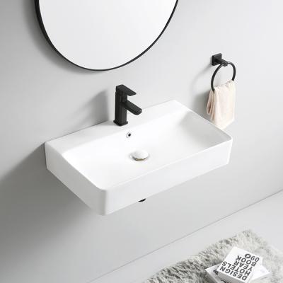 China Wholesale Modern Rectangle Wall Mounted Ceramic Sink Bathroom Lavandino Bagno Sospeso China Wash Basin for sale