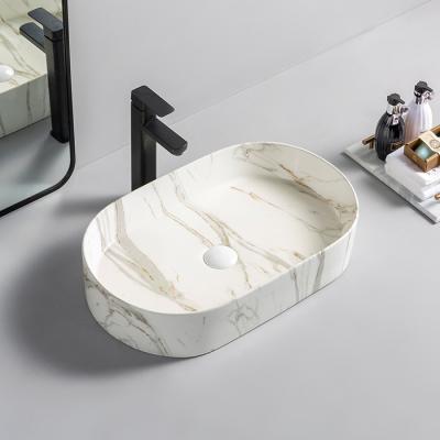 China Easy Clean Textured Marble Bathroom Sinks Customization Countertop Art Basin Italian Design Wash Ceramic Basin for sale