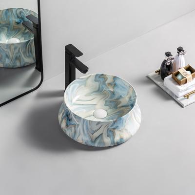 China Factory price countertop wastafel style Art Basin Bathroom single cabinet marble ceramic decor Rectangular sink for sale