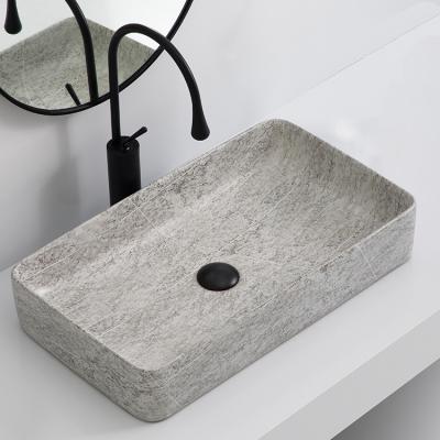 China Countertop Modern Bathroom Rectangle Ceramic Toilet Drop Down Vessel Marble Pattern Wash Basin Rectangle Art Wash Basin for sale