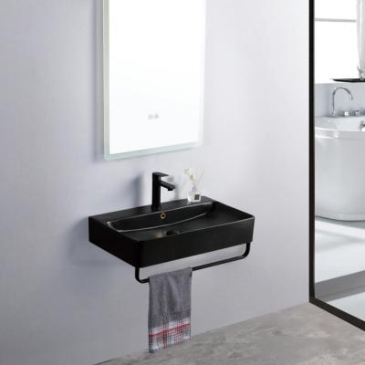 China Hotel Basins Para bano Bathroom Wash EUROPEAN Hand Basins Frame Black Gloss Ceramic Sanitary Ware Wall Hung Mounted Sinks for sale