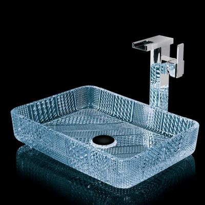 China Umywalka Color Bathroom Custom Glossy Rectangle Countertop Single Sink Crystal Glass Wash Basin Art For Hotel for sale