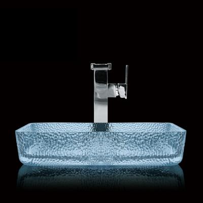 China Countertop Customized Clean Easy Art Glass Basin Rectangle Transparent Crystal Glass Wash Basin Sink Bathroom Lavatorios for sale