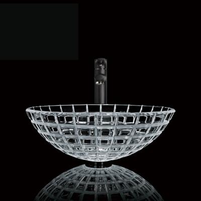 China OEM ODM Modern Bathroom Super Clean Wastafel Crystal Glass Basin Vessel Sink Above Counter Mount Wash Round Hand Basin for sale