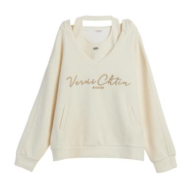 China Anti-wrinkle American Vintage V-Neck Hooded Pullover Sweater Women's Four Seasons Waffle Tank Top Two Piece Set for sale