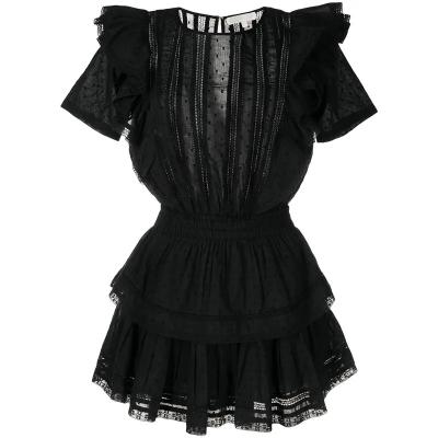 China Anti-Static Casual Dresses Inspired Black Mini Dress Party Cotton Ruffled Short Sleeve Tiered Chic Summer Sweet Women Za Ladies for sale