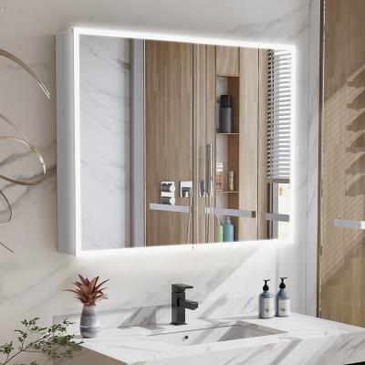 China Modern 2-Faced Hotel Lit Smart Bathroom Vanity Mirror Cabinets With Led Light Smart Bath Mirror for sale