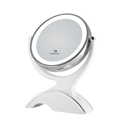 China Double Sided Rotating Desktop Vanity Mirror 360 Lighted LED Cosmetic Mirror Table Top for sale