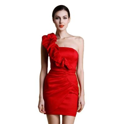 China 2022 One Shoulder Elegant Cocktail Dresses Anti-static Contrast Printing Sleeveless Red Party Dresses for sale