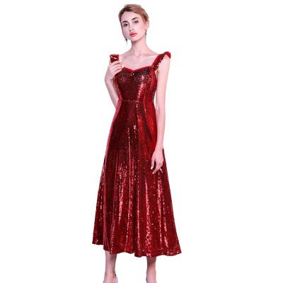 China 2022 new arrivals single shoulder elegant dresses anti-static women evening sequin fashion red dress for sale