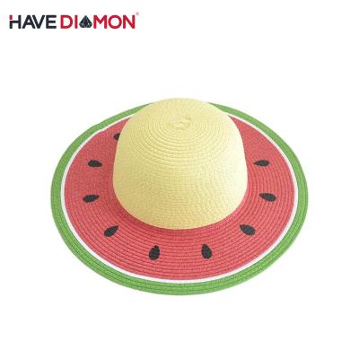 China Picture Nicecin Watermelon Shape Big Eaves Hat Women's Beach Hat Summer Match Color Straw Hat For Kids for sale