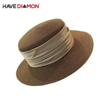 China Women Wide Eaves Top Hat Retro French Nicecin Flat Top Character Sunshade Straw Hat Holiday Spring And Summer Day Travel for sale