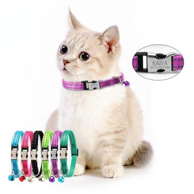 China Wholesale Factory Stocked Cat Collar With Free Engraving Reflective Nylon Anti-lost Pet Cat Collar Bell Content Night Rope Cat for sale