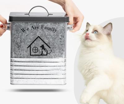 China Factory Price Natural Viable Metal Color Iron Pet Food Storage Bin Cat And Dog Food Bucket Pet Food Airtight Moisture Proof Container for sale