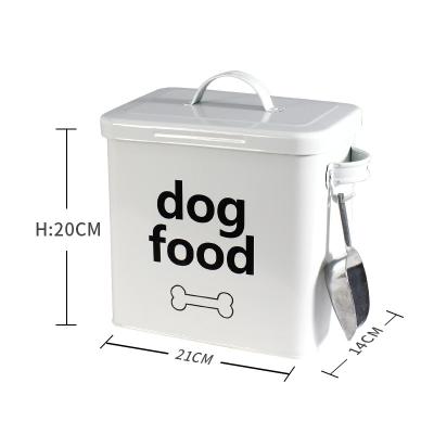 China Viable E-commerce Iron Pet Sealed Grain Hot-selling Snack Can Dry Cat and Dog Food Storage Pet Food Storage Box with Scoop for sale