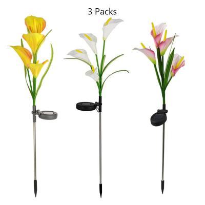 China Garden 3 Pack Outdoor Solar Garden Stake Lily Flower Decoration Light For Garden Yard Park Patio Solar Pathway for sale