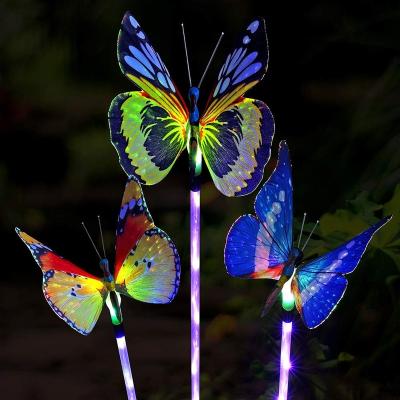 China Outdoor Multicolor Changing Solar Lights Butterfly Landscape Decoration Stake Lights Modern Solar LED Yard Lights For Garden Pathway for sale