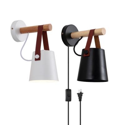 China Modern Industrial Wooden Wall Lamp Iron Led Sconce Bedroom Decor Lighting Study Hall Aisle Corridor Reading Indoor Light Bedside Leather for for sale