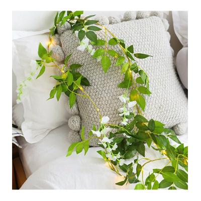 China White Luminescent Green Plant Wall Hanging Decor Ivy Lights Wedding Arch Garden Home Diy Indoor Decoration 2M Rose Artificial Wisteria Wreath for sale