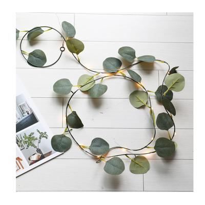 China Indoor Decoration Hot Sale Artificial Eucalyptus Leaves LED String Light Garland Decoration Lamp For Wedding Party Garden for sale