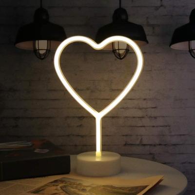 China Wholesale Modern Neon Sign Light LED Heart Night Desk Lamp Heart Shaped Light with Stand for Bedroom Kid's Room Fashion Show for sale