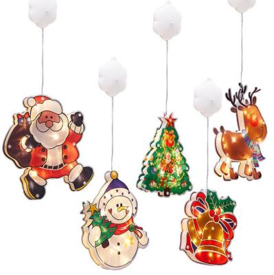 China Christmas Decoration for Hanging Shop Wholesale LED Windows Lights Santa Snowman Elk Bell Christmas Tree Suction Cup Lamp Christmas Decoration Light for sale