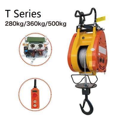 China Cranes Single Phase Mini Electric Wire Rope Hoist Small Electric Winch 200kg 250kg 500kg 30M 60M for sale