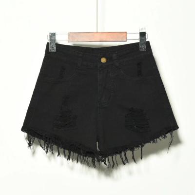 China High-waisted summer shorts hot pants black fashion Irregular fringe cat denim pants viable large size women's ripped shorts new for sale