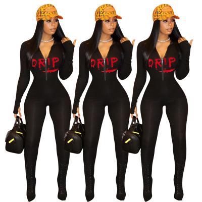 China Viable Jumpsuit Women's Clothing Fashion Printed Zipper Rib Fabric Jumpsuit Border Women's Clothing for sale