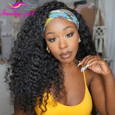 China Glueless Wigs Full Machine Headbands High Quality Brazilian Hair Turban Water Wave Wrap Virgin Hair Headband Wig Hair For Black Women for sale