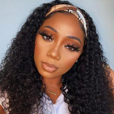 China Brazilian Remy No Lace Front Wigs Jerry Curl Headband Jerry Curly Hair Wigs For Color Women Glueless Wig for sale