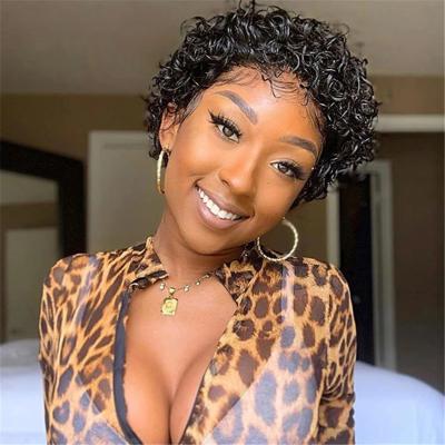 China Brazilian Curly Short Remy Baby Hair Wavy Wig Gluess Preplucked HD Curly Part Hair Lace Wigs Pixie Cut Curly Bob Wig 13x1T for sale