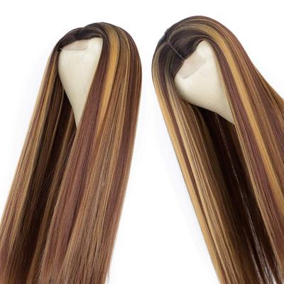 China TL412 Density Hair Wigs 150% Wave Honey Blonde Highlight Color Straight Superb Hair Lace Front Wigs For Black Women for sale