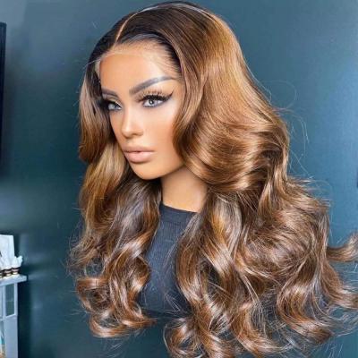 China Silky Straight Ombre Honey Blonde Hd Lace Front Human Hair Highlight Wig 13X6 Wave Wigs For Black Women Bone Straight Full Frontal Wig 150% Density for sale