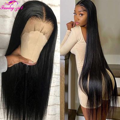 China Cheap Sheer Lace Front Wig, 32 Inch Silky Straight Hair Wigs, Curly Curl 13X4 Mink Straight Virgin HD Transparent Lace Front Wig for sale