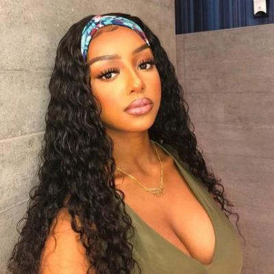 China Wholesale Cheap Brazilian Remy Human Hair Wigs Water Wave Headband Glueless Brazilian Remy Human Hair Colored Women Machine Made No Lace Wigs With 150% Dens for sale